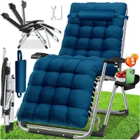 Kesser Sonnenliege Liegestuhl Klappbar Mit Getränkehalter Gartenstuhl Mit Auflage Polster, Liegestuhl, Extra groß Gartenliege, Verstellbar Rückenlehne Garten Liege mit Kissen-Unterstützung