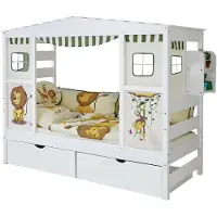 Ticaa kindermobel Hausbett mit Bettkasten "Safari" Kiefer Weiß