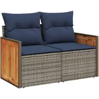 vidaXL Gartensofa mit Kissen 2-Sitzer Grau Poly Rattan