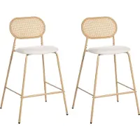 Beliani Barhocker 2er Set Hellbeige / Holzoptik aus Metall Wiener Geflecht Retro Stil Modern für Esszimmer Küche