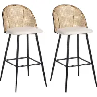 Beliani Barstuhl 2er Set Creme und Schwarz Metall mit Fußstütze Hohe Rückenlehne Wiener-Geflecht Retro Design Wohnzimmer Küche Bar Wohnküche Ausstattung