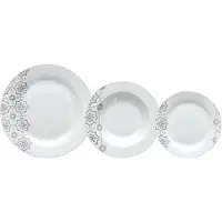 OEM Tafelservice für 6 Personen, 18-teilig, Porzellan, Weiß und Silber