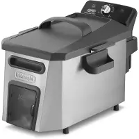 De'Longhi Delonghi F44510CZ Fritteuse, Edelstahlgehäuse, 3200 Watt, herausnehmbarer 3,5 l Ölbehälter, Kaltzone