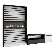 Skraut Home Wohnwand Wohnzimmer, 260x35x186cm, Für TV-Geräte bis zu 65", Elektrokamin XXL. Weiß und Schwarz