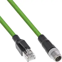 InLine Industrie Netzwerkkabel, M12 8-pin X-kodiert St. zu RJ45 St., Cat.6A 1m, 1 m, M12, RJ-45, Stecker/Stecker, Grün, Kupfer