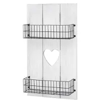 Mendler Wandregal HWC-D42, Wandpaneel Holzregal Regal mit Körben, Massivholz ~ weiß shabby, 70x40x10cm
