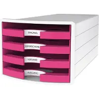 HAN Schubladenbox Impuls 2.0, 4 Schubladen, Format A4, stapelbar, offen, weiß/pink