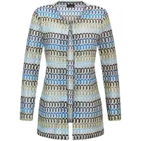 Goldner Kurzgröße: Langarm Spitzenjacke aus Jersey in blau / stein / gemustert | Gr.: 22