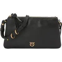 Pinko Umhängetasche Double Mini Vitello Morbido Black + Antique Gold schwarz