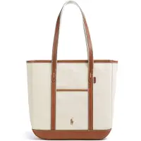 Ralph Lauren für Damen. 428968158001 Mittlere Shopper-Tasche aus beigem, braunem Canvas (OSFA), Lässig, Baumwolle