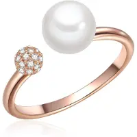 Valero Pearls Ring Sterling Silber Zirkonia Süßwasser-Zuchtperle in roségold | Gr.: 58