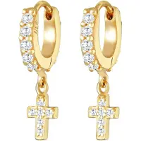Elli Ohrringe Huggie Hoops Creolen Kreuz Zirkonia 925 Silber Elli Gold