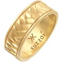 KUZZOI Ring Herren Bandring Fischgräten Vintage 925 Silber Kuzzoi Gold