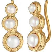 Elli Ohrringe Earclimber Süßwasserperlen 925 Silber Elli Gold