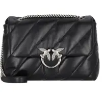 Pinko Leder Umhängetasche Schultertasche Love Puff Big CL Sheep Nappa Black - Old Silver schwarz