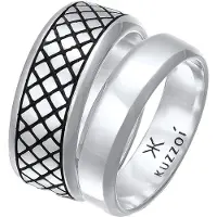 KUZZOI Ringe - Ring Herren Bandring Basic 2er Set 925 Silber - Gr. 62 MM - in Schwarz - für Damen