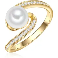 Valero Pearls Ring - Sterling Silber Ring Zirkonia Süßwasser-Zuchtperle - Gr. 60 - in Gold - für Damen