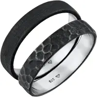 KUZZOI Ring 925 Sterling Silber Ring Set in Schwarz | Gr.: 66
