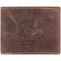 Greenburry Geldbörse Leder mit Hirsch quer Portemonnaie Geldbeutel Vintage braun 1796-STAG3-25