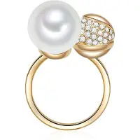 Lulu & Jane Perlen-Ring Messing Glas Muschelkernperle in gelbgold | Gr.: 56