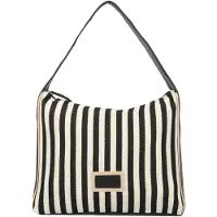 Tom Tailor Schultertaschen Malie, Hobo Bag M, stripes black, Schwarz