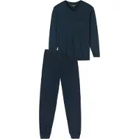 Schiesser Pyjama "Comfort Essentials" 2 tlg. V-Ausschnitt, Brusttasche, Baumwolle, Langarm