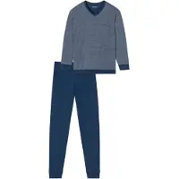 Schiesser Pyjama "Comfort Essentials" 2 tlg. V-Ausschnitt, Brusttasche, Baumwolle, Langarm