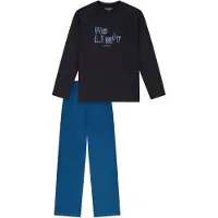 Schiesser Pyjama Jungen Jersey blau bedruckt, 140 740677-0007-01400