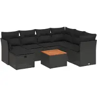 vidaXL 8-tlg. Garten-Sofagarnitur mit Kissen Schwarz Poly Rattan