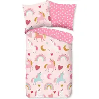 TRAUMSCHLAF Flanell Bettwäsche Einhorn pink 135x200 cm + 80x80 cm