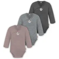 Normani Outdoor Sports 3er Pack Baby Merino Langarm Wickelbody in Anthrazit/Grau/Rosa | Gr.: 68