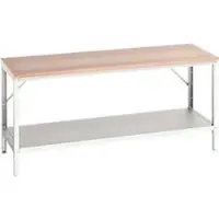 Bott Werkbank verso, Multiplex-Platte, mit Ablageboden, B 2000 x T 800 x H 780 - 930 mm, RAL 7035 Lichtgrau