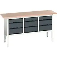 Bott Kastenwerkbank Boot verso, mit Multiplex-Platte, 9 Schubladen, B 1750 x T 600 x H 830 - 930 mm, RAL 7035 Lichtgrau / RAL 7016 Anthrazitgrau