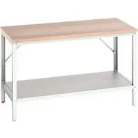 Bott Werkbank verso, Multiplex-Platte, mit Ablageboden, B 1500 x T 800 x H 780 - 930 mm, RAL 7035 Lichtgrau