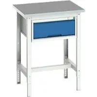 Bott Werkbank verso, Linoleum-Platte, 1 Schublade, mit Querstrebenset, B 700 x T 600 x H 780 - 930 mm, RAL 7035 Lichtgrau / Enzianblau