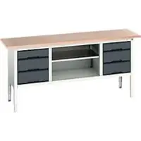 Bott Kastenwerkbank verso, mit Multiplex-Platte, 6 Schubladen & 1 Ablageboden, B 2000 x T 600 x H 830 - 930 mm, RAL 7035 Lichtgrau / RAL 7016 Anthrazitgrau