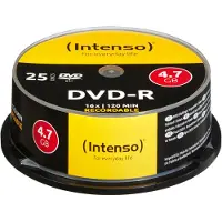 Intenso DVD-Rohlinge 4101154, DVD-R, 4,7 GB, 120 Minuten, bis zu 16-fach, Spindel, 25 Stück