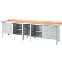 Schäfer Shop Kastenwerkbank PWi 300-1, Buche Multiplexplatte, mit Stahlkante, bis 750 kg, B 3000 x T 700 x H 840 mm, Weißaluminium