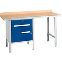 Schäfer Shop Kombiwerkbank PWi 150-2, Buche Multiplexplatte, mit Stahlkante, bis 750 kg, B 1500 x T 700 x H 840 mm, Enzianblau