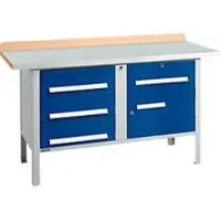 Schäfer Shop Kastenwerkbank PWi 150-5, Buche Multiplexplatte, mit Stahlabdeckung, bis 750 kg, B 1500 x T 700 x H 840 mm, Enzianblau