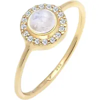 Elli Ringe - Ring Verlobung Mondstein Diamant (0,08 ct) 585 Gel - Gr. 52 MM - in Gold - für Damen