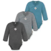 Normani 3er Pack Baby Merino Langarm Wickelbody für Junge und Mädchen - 9355