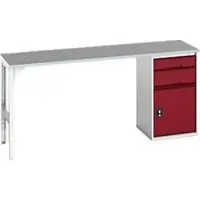 Bott Unterbauwerkbank verso, Linoleum-Platte, 2 Schubladen, 1 Tür, 1 Ablageboden, B 2000 x T 600 x H 930 mm, Lichtgrau / Purpurrot