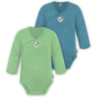 Normani Outdoor Sports 2er Set Unisex Baby Wickelbody Langarm-Strampler in Grün/Blau | Gr.: 62