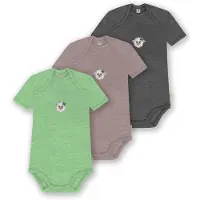Normani Outdoor Sports 3er Set Baby Merino Body Kurzarm Tauranga in Anthrazit/Rosa/grün | Gr.: 98