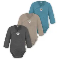 Normani 3er Pack Baby Merino Langarm Wickelbody für Junge und Mädchen - 9355