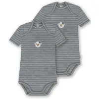 Normani Outdoor Sports 2er Set Baby Merino Body Kurzarm Tauranga in Grau gestreift | Gr.: 80