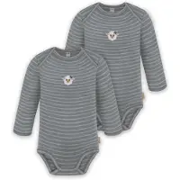 Normani Outdoor Sports 2er Pack Baby Merino Body Langarm Auckland in Grau gestreift | Gr.: 80