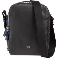 Dudu Toys Schwarze Leder Umhängetasche 22x6.5x17cm mit Reißverschluss, 2 Innenfächern und verstellbarem Schultergurt