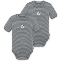 Normani Outdoor Sports 2x Baby Merino Kurzarm Body in Grau gestreift | Gr.: 92